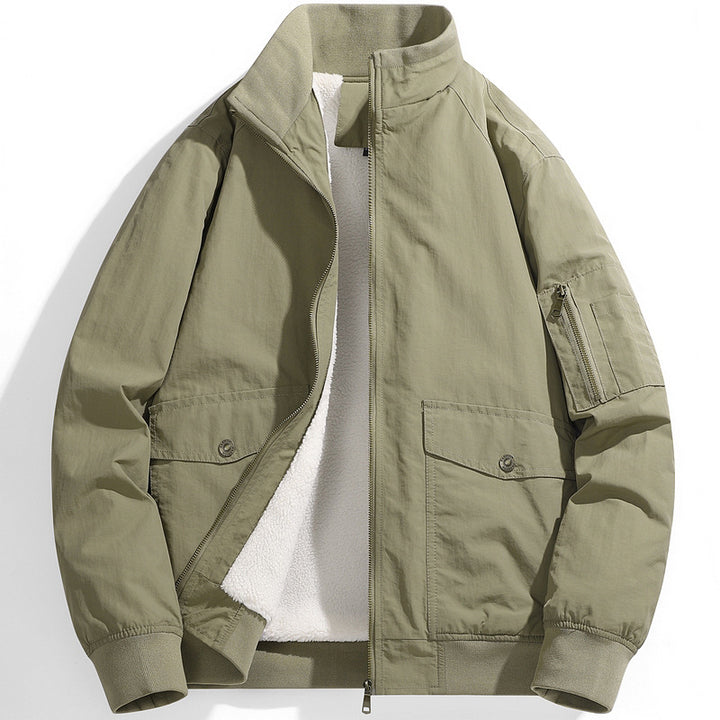 Men's Utility Flight Jacket with Teddy Lining, Stand Collar and Sleeve Pocket Mune Fashion