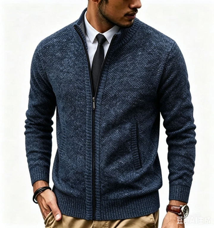 Men's structured knit cardigan with full zip and stand-up collar Mune Fashion