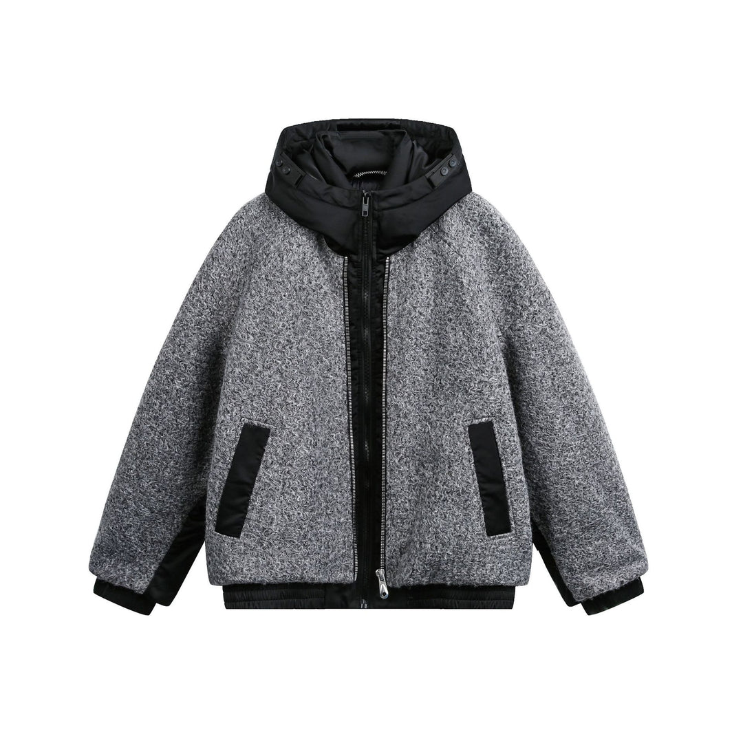Women's Oversize Wool Blend Bomber Jacket with Quilted Hood Mune Fashion