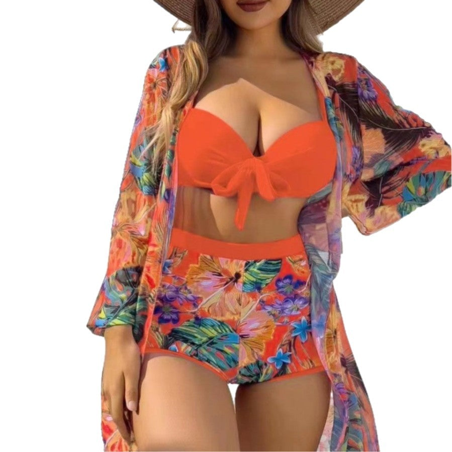 Women High-Waisted Bikini Set with Floral Design and Ties Mune Fashion