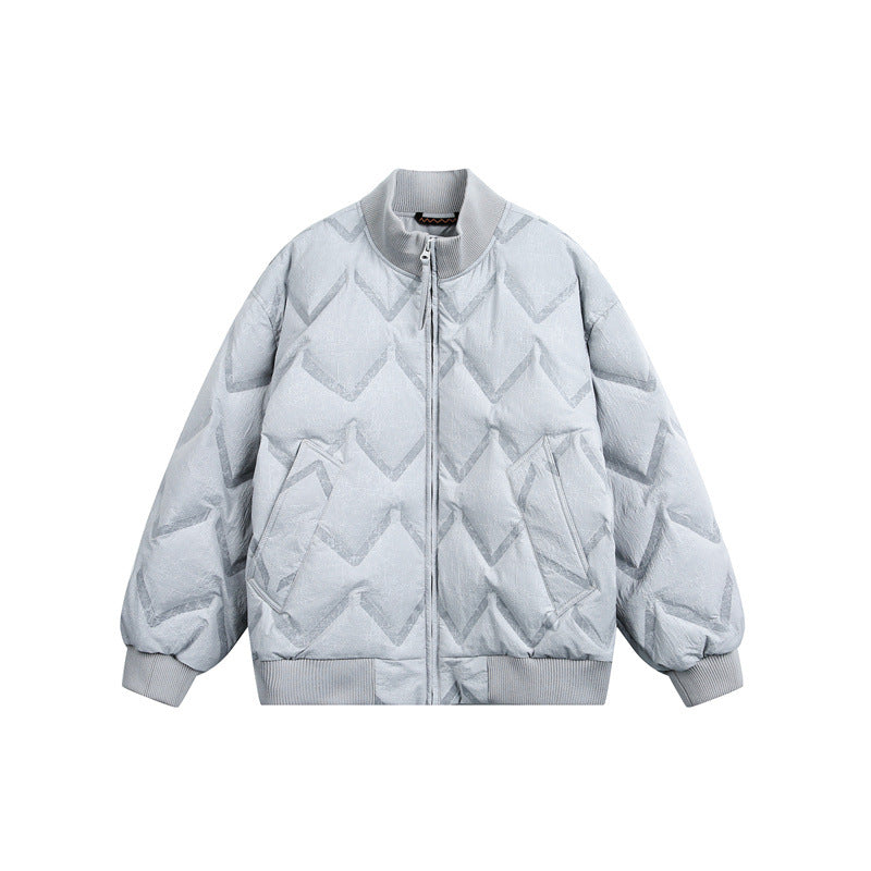 Men's Oversized Quilted Jacket with Ribbed Collar and Zigzag Stitching Mune Fashion