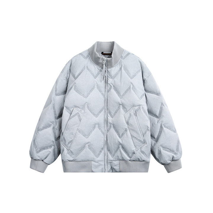 Men's Oversized Quilted Jacket with Ribbed Collar and Zigzag Stitching Mune Fashion
