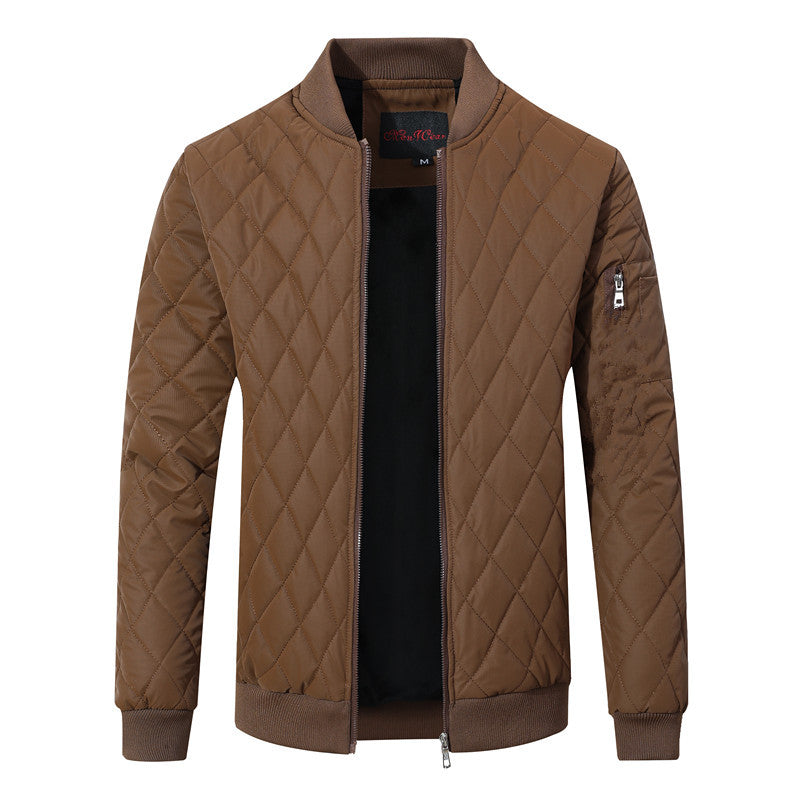 Men's Quilted Bomber Jacket with Diamond Pattern and Arm Pocket Mune Fashion