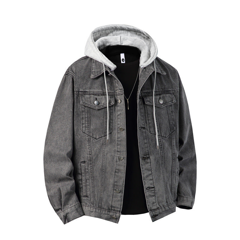 Men's denim jacket with attached hood layered look robust cotton blend Mune Fashion