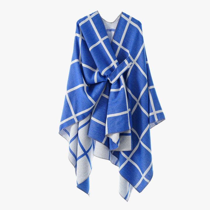 Women's Oversize Poncho made of fine knit with waistband and check pattern Mune Fashion