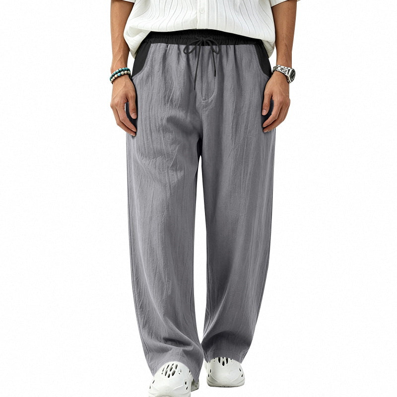 Men's Loose Fit Linen Blend Casual Pants with Elastic Drawstring and Side Pockets Mune Fashion