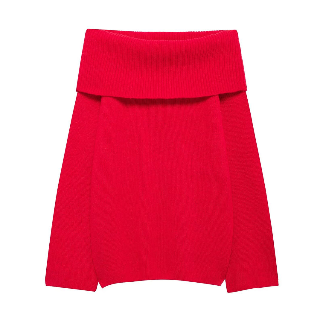 Women's Chunky Knit Oversized Sweater with Wide Fold-Over Collar Mune Fashion