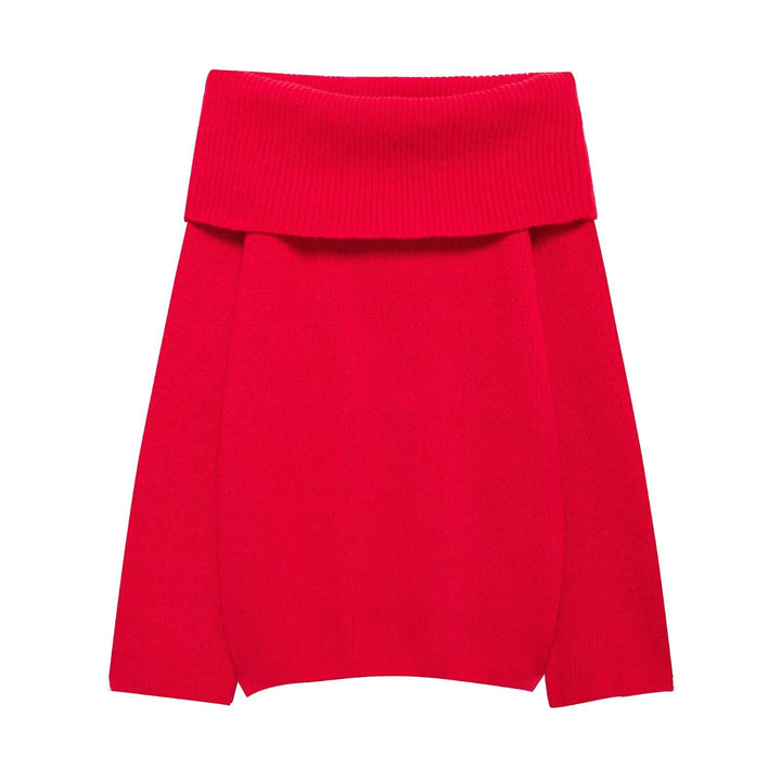 Women's Chunky Knit Oversized Sweater with Wide Fold-Over Collar Mune Fashion
