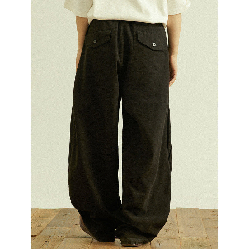 Men's Wide Baggy Cargo Pants with Pleat Details and Elastic Waistband Mune Fashion
