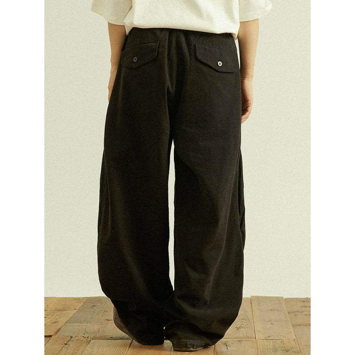 Men's Wide Baggy Cargo Pants with Pleat Details and Elastic Waistband Mune Fashion