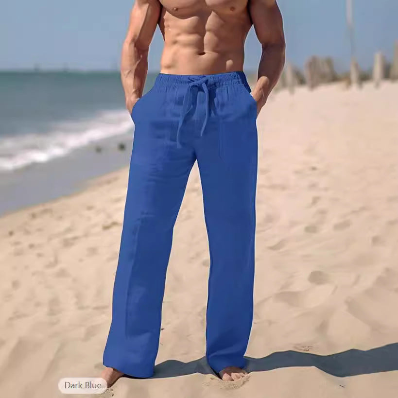 Men's straight-cut linen lounge pants with drawstring, deep pockets, and breathable texture Mune Fashion