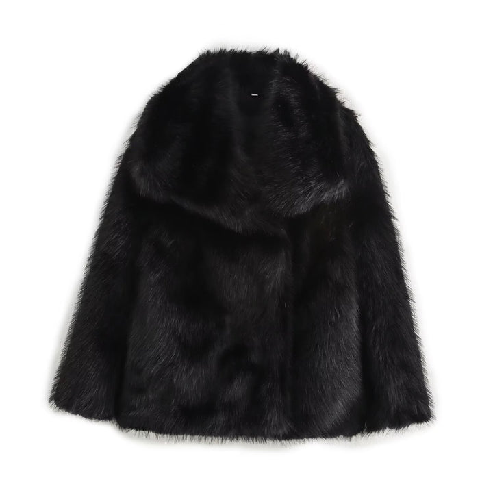 Ladies Short-Cut Faux-Fur Coat with Voluminous Shawl Collar and Straight Cut Mune Fashion