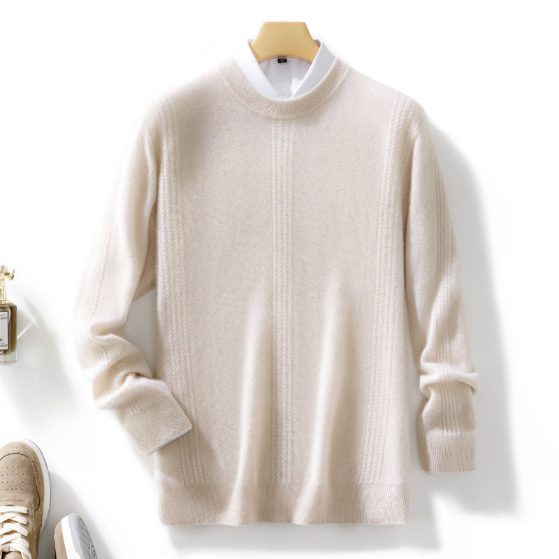 Men's round neck sweater made of cashmere look with vertical cable lace structure and ribbed hem Mune Fashion