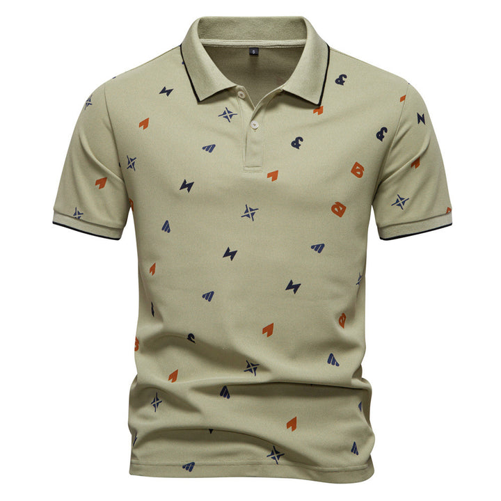 Men's short-sleeved pique polo shirt with geometric all-over print, kent collar, and contrast trim Mune Fashion
