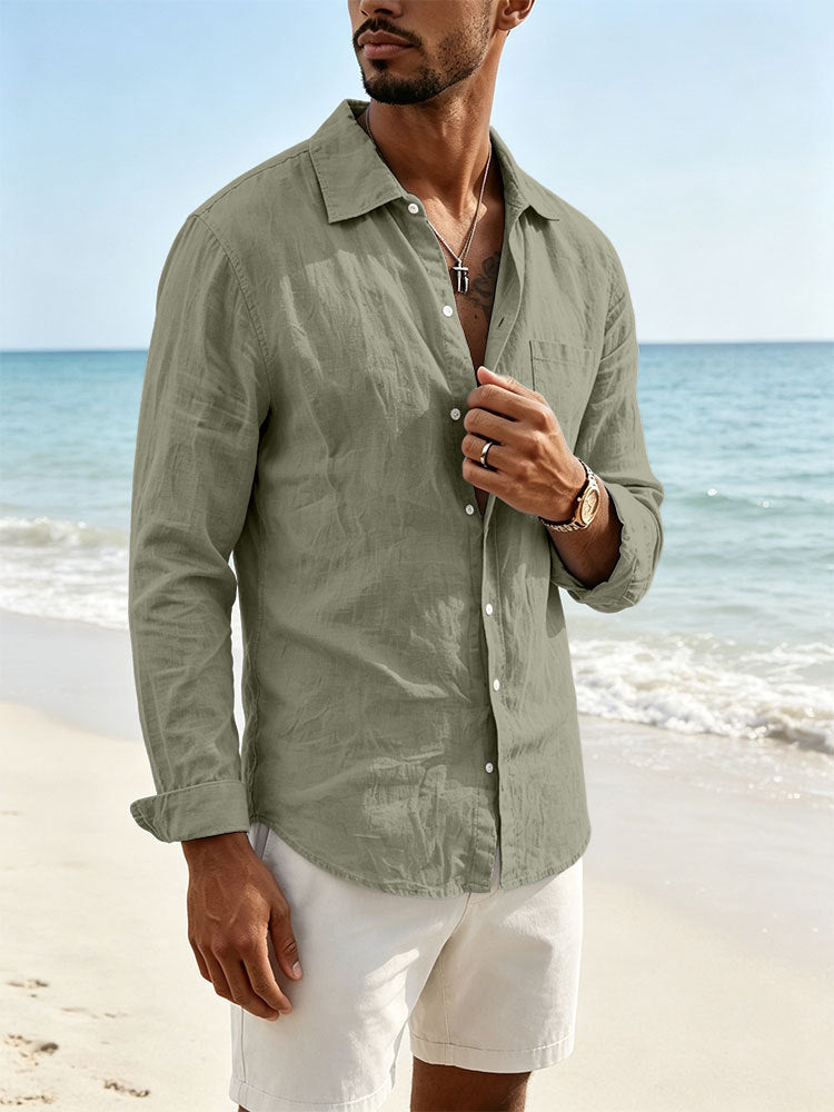 Men's casual linen shirt with long sleeves and chest pocket Mune Fashion