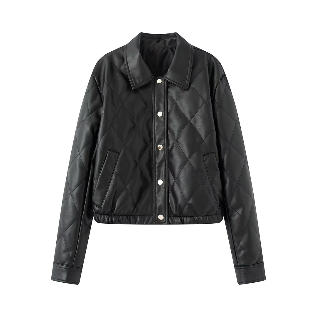 Women's short quilted jacket with shirt collar and snap button closure Mune Fashion