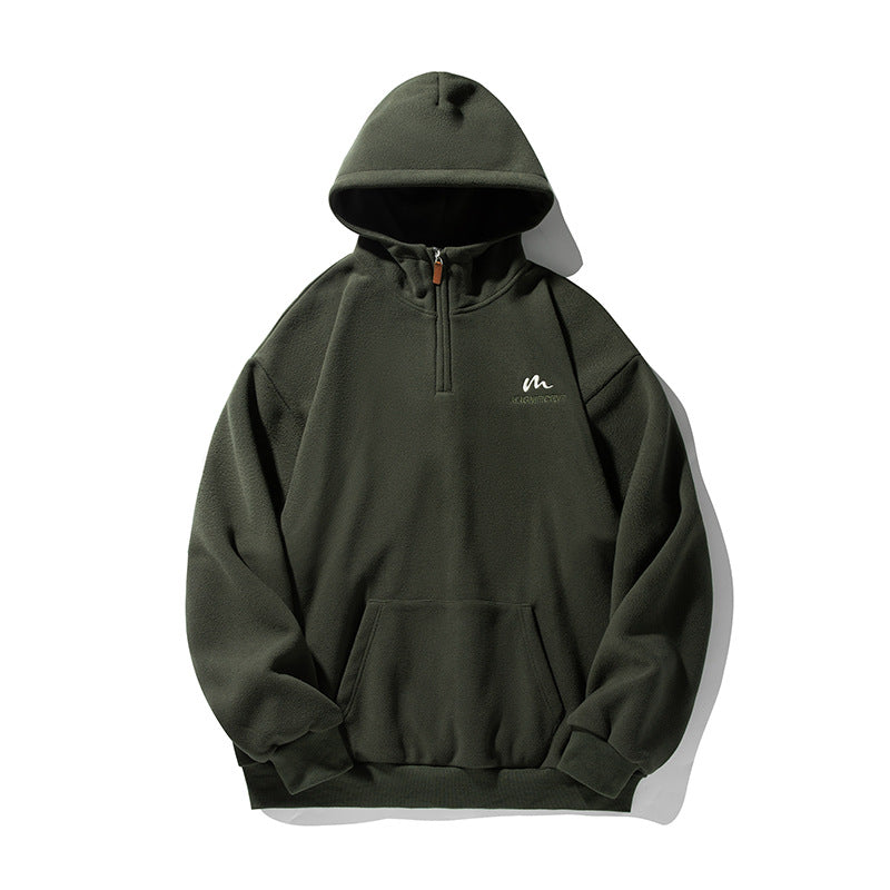 Unisex Fleece-Halfzip-Hoodie with Kangaroo Pocket and Ribbed Hem Mune Fashion