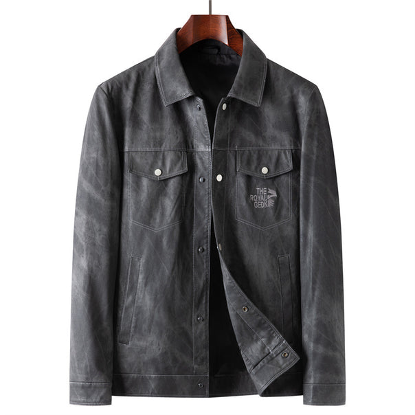 Men's Suede Look Trucker Jacket with Shirt Collar and Flap Pockets Mune Fashion