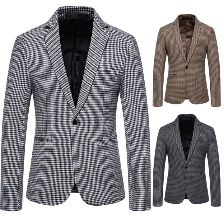 Men's slim-fit single-breasted blazer with houndstooth pattern and narrow lapel Mune Fashion
