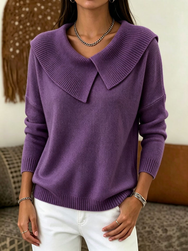 Women Oversized Turtleneck Sweater with Asymmetric Shawl Collar Mune Fashion