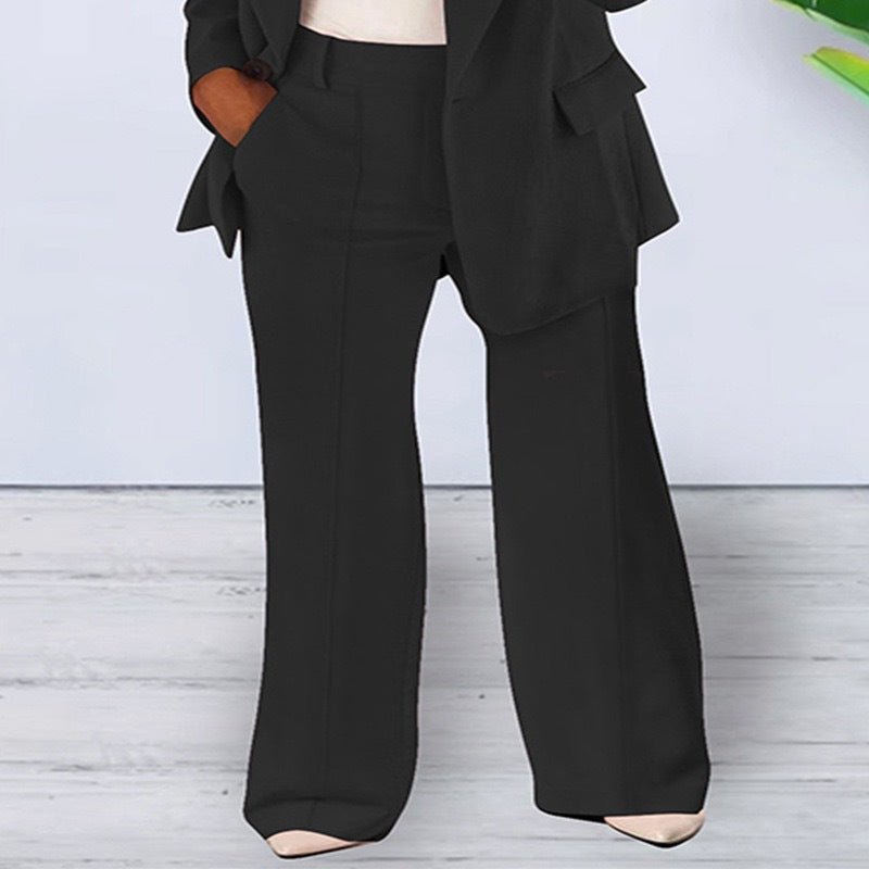 Women’s office-appropriate pantsuit set with wide trousers and tailored blazer Mune Fashion