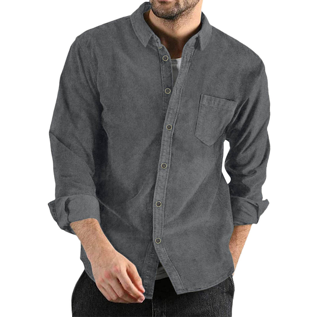 Men's Elegant Cord Shirt with Practical Chest Pocket Mune
