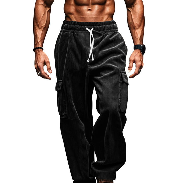 Men's oversized corduroy cargo pants with elastic drawstring waistband and multiple pockets Mune Fashion