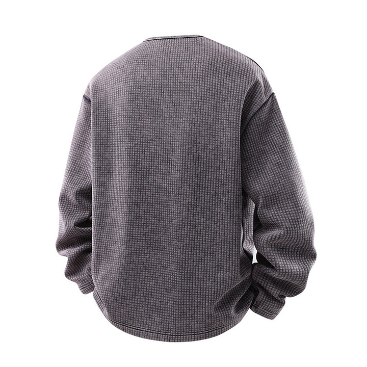 Men's waffle knit long sleeve with V-slit collar and relaxed fit Drune