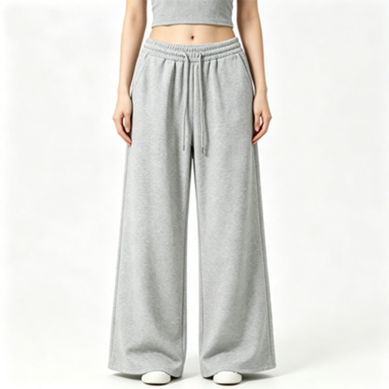 Ladies wide high-waist lounge pants with elastic waistband, drawstring, and flowing jersey Mune Fashion