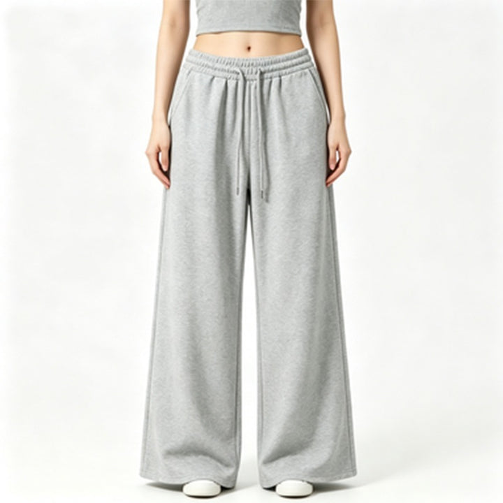 Ladies wide high-waist lounge pants with elastic waistband, drawstring, and flowing jersey Mune Fashion
