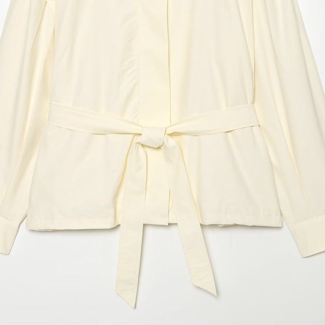 Women Lightweight Tailored Jacket with Stand Collar, Tied Belt and Cape Sleeve Detail Mune Fashion