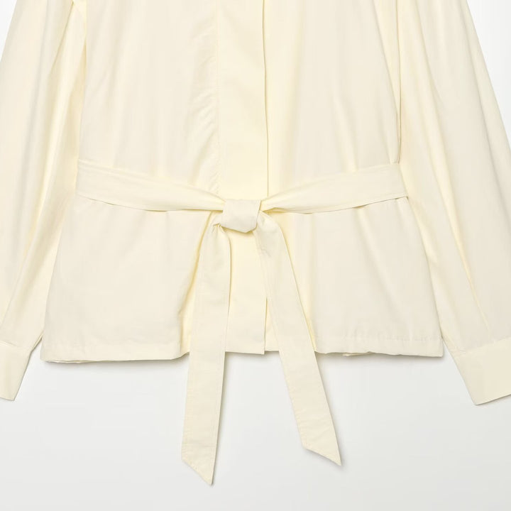 Women Lightweight Tailored Jacket with Stand Collar, Tied Belt and Cape Sleeve Detail Mune Fashion