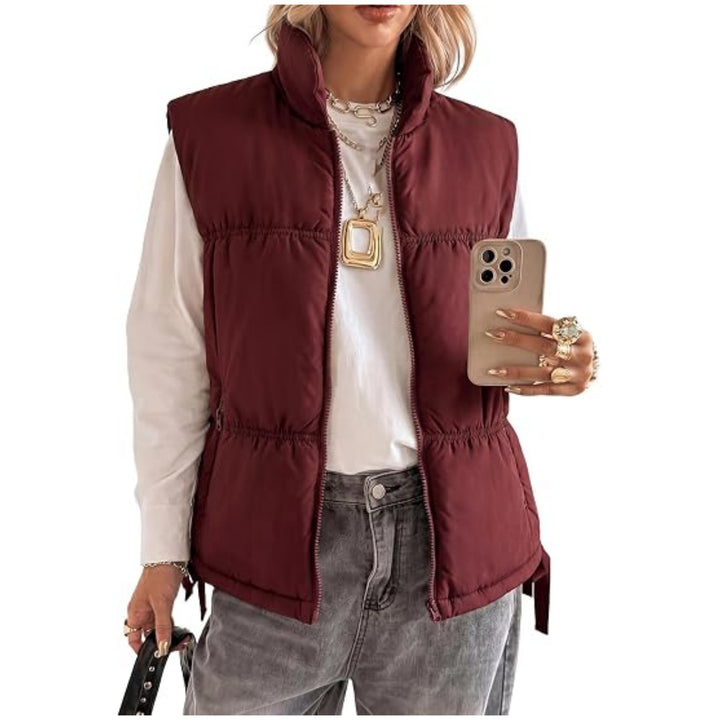 Women's padded quilted vest with stand-up collar, zipper, and drawstring Mune Fashion