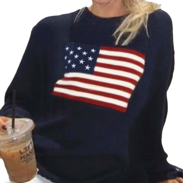 Women's Knitted Sweater with American Flag Motif Mune