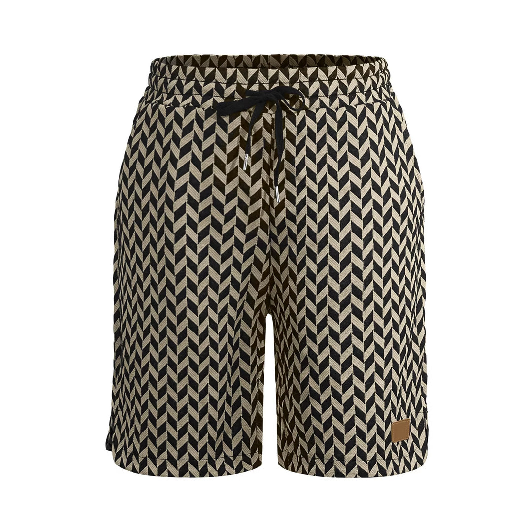 Women's Jacquard Shorts with elastic comfort waistband, drawstring and herringbone pattern Mune Fashion