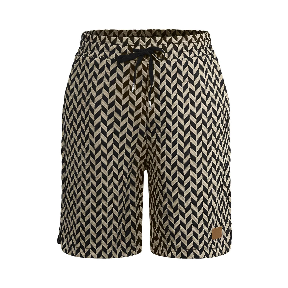 Women's Jacquard Shorts with elastic comfort waistband, drawstring and herringbone pattern Mune Fashion