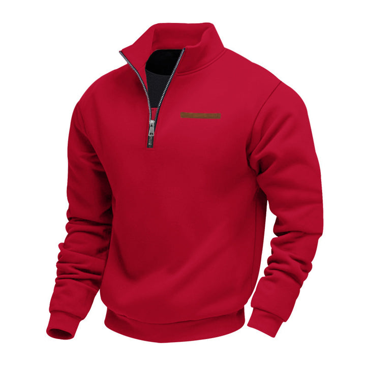 Men's half-zip sweatshirt made of heavy fleece with stand-up collar and concealed chest pocket Mune Fashion