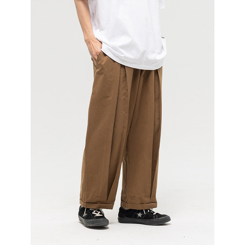 Women Wide High-Waist Pleated Pants with Elastic Drawstring and Cuffed Hem Mune Fashion