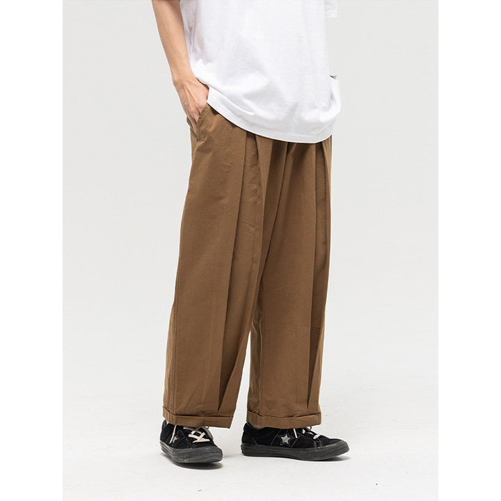 Women Wide High-Waist Pleated Pants with Elastic Drawstring and Cuffed Hem Mune Fashion