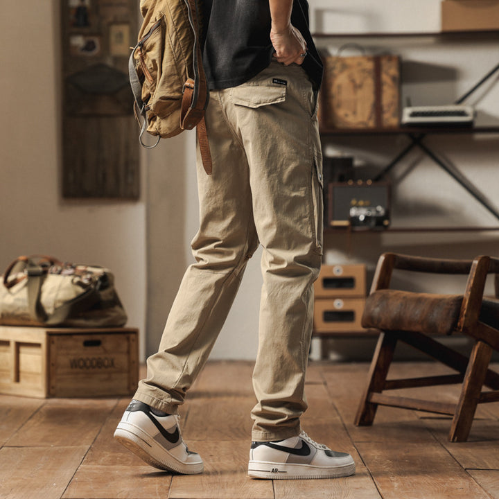 Men's Robust Canvas Cargo Pants with Elastic Waistband, Knee Panels and Flap Pockets Mune Fashion