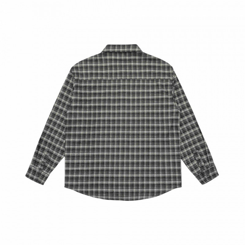 Men's Loose-Fitting Checked Flannel Shirt with Patch Chest Pocket and Rounded Hem Mune Fashion