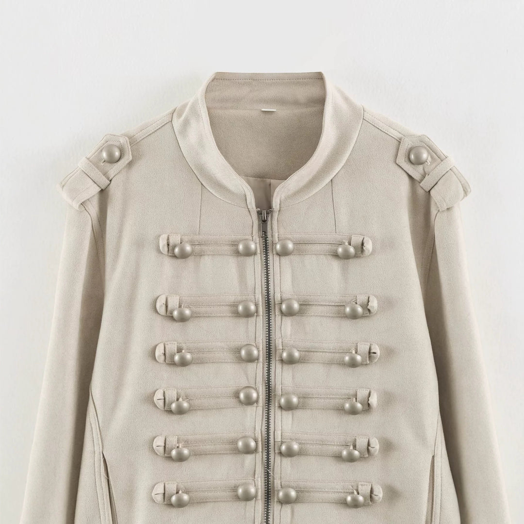 Ladies short jacket in military look with decorative knot trims and stand-up collar Drune