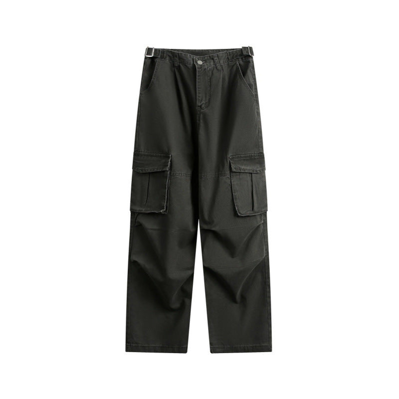 Men's Utility Cargo Pants with Wide Leg, Flap Pockets and Adjustable Waist Mune Fashion