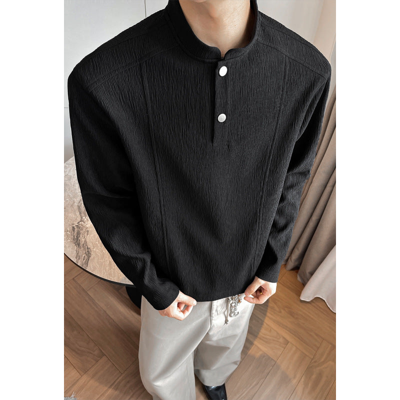 Men's High-Quality Long Sleeve Shirt with Stand Collar and Button Placket Mune Fashion