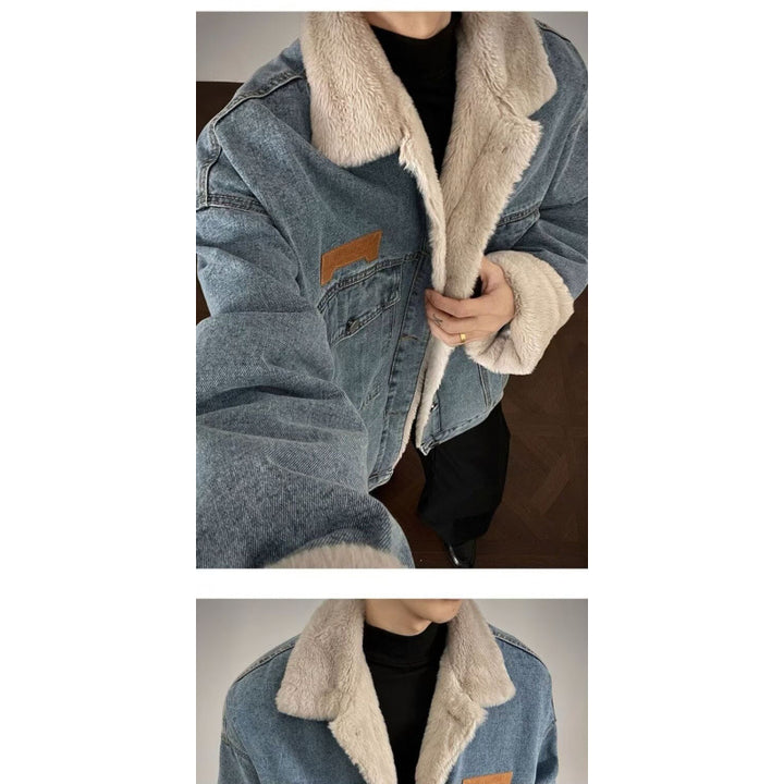 Men's Denim Jacket with Faux Fur Collar Mune Fashion