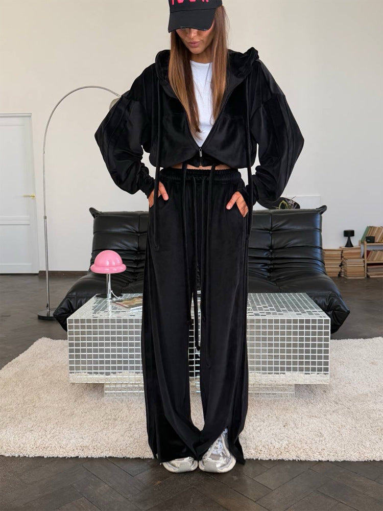 Women's Cropped Hoodie and Highwaist Lounge Pants Set made of French Terry with drawstring Mune Fashion