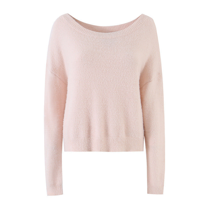 Women's Soft Cropped Sweater with Boat Neck and Oversized Shoulders Mune Fashion