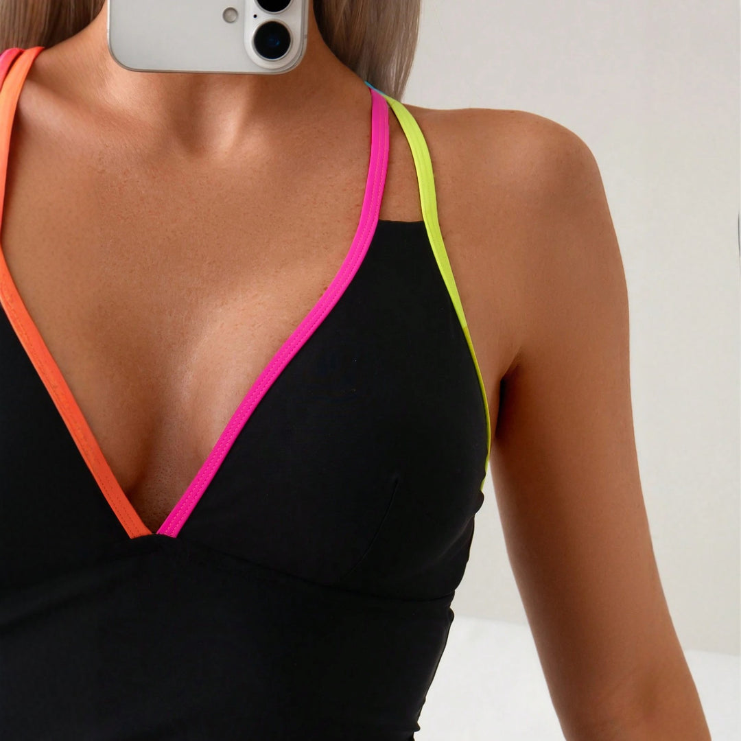Women's Sporty Jumpsuit with Colorful Straps Mune Fashion