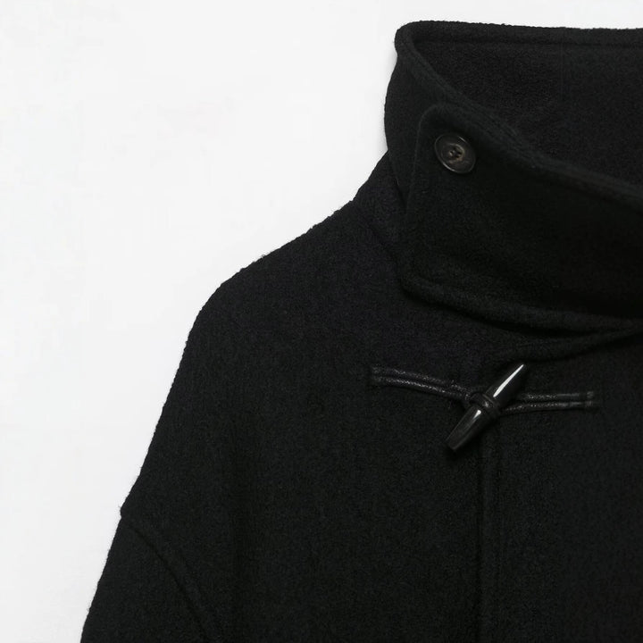 Ladies Boxy Cape Jacket in wool look with high collar band and toggle fastenings Drune