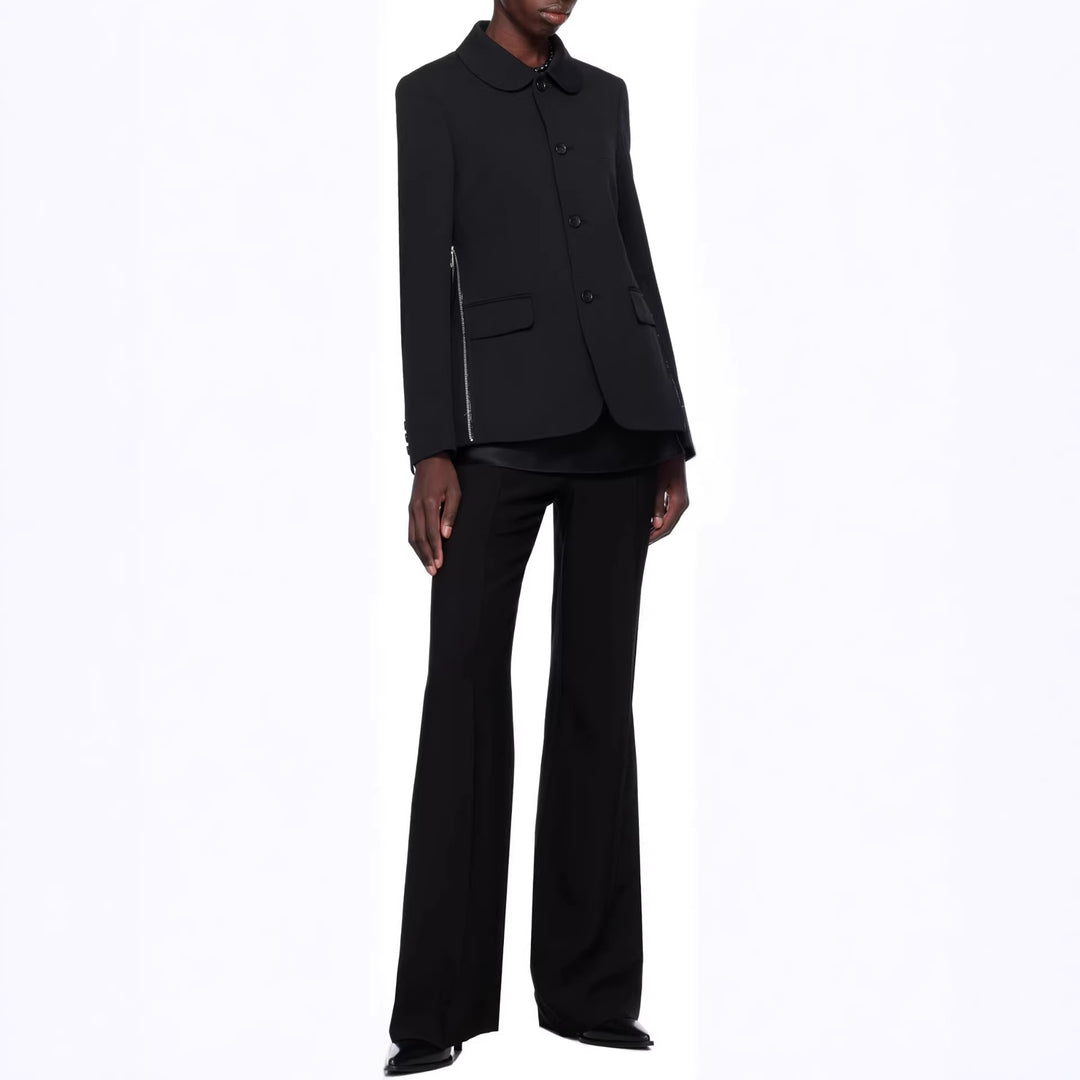 Women's blazer jacket with round Peter Pan collar, side metal zippers and flap pockets Mune Fashion